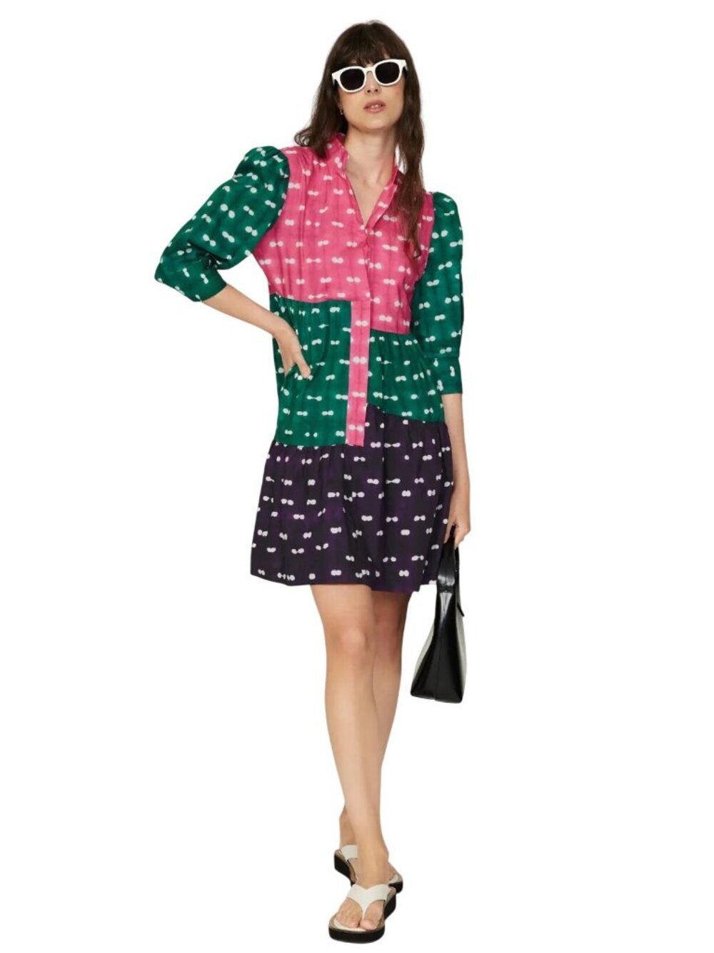 Busayo Collective Short Polka Dot Shirt Dress in Multicolor Small Womens
